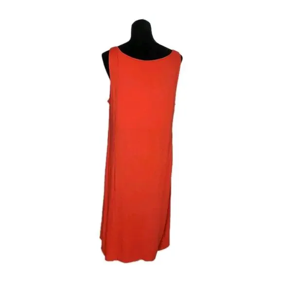 Eileen Fisher Red Orange Firefly Viscose Jersey Cowl Neck Dress Asymmetric Sz L - Picture 5 of 7